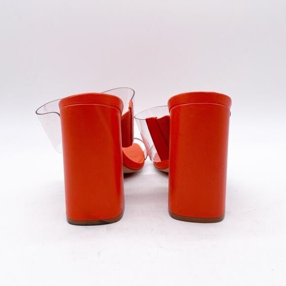 Schutz Women's Victorie High Block Leather Clear Strap Sandals Orange Size 7.5B - Picture 4 of 12